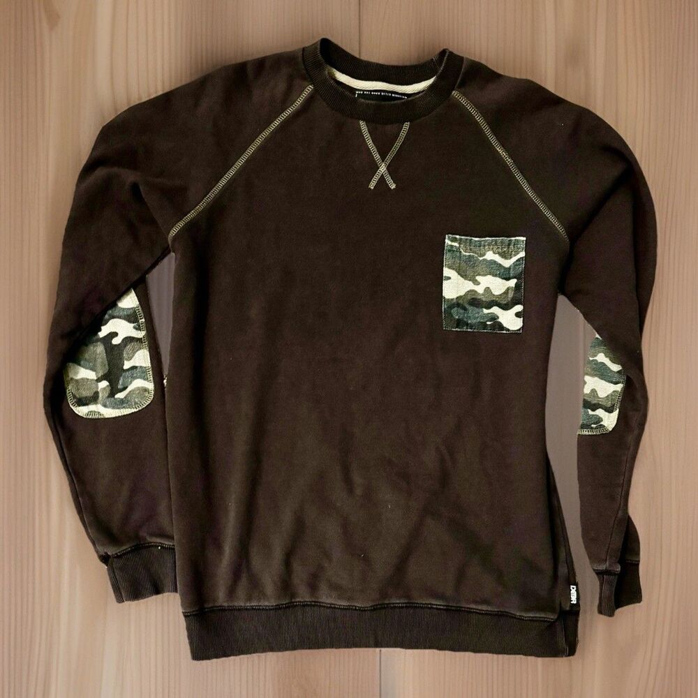 Deter Clothing Sweatshirt Mens Medium Black Camo Elbow Patch Pocket Pullover